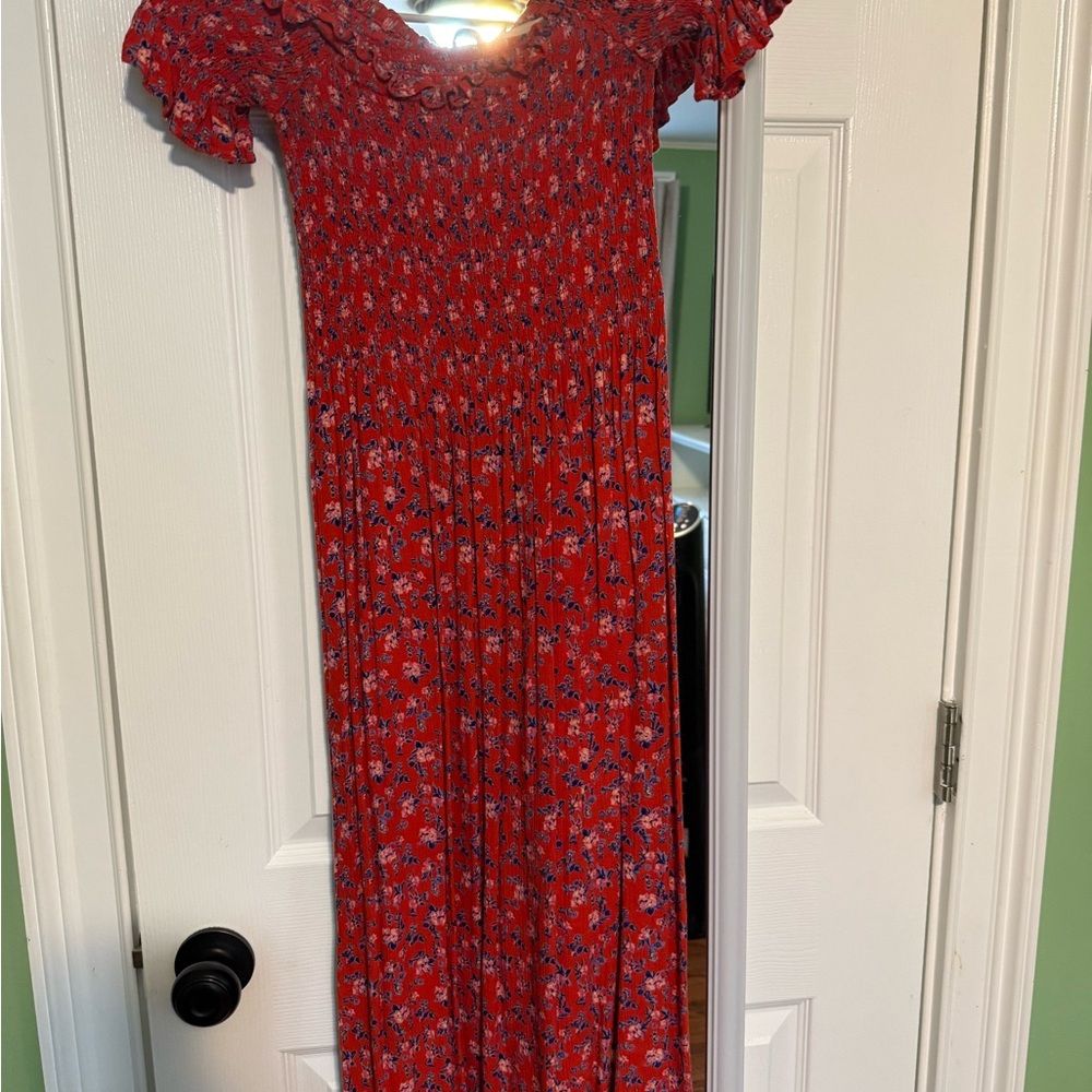 KIMCHI BLUE - Red Floral Maxi Dress - size S